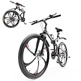 Max4out 26 inch Folding Mountain Bike, Carbon Steel Frame and 21 Speed, Double Disc Brake and Dual Suspension Folding Bike for Adults/Men/Women, Easy Assembly Bicycle(Black/Green/Orange)