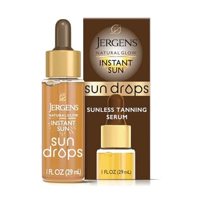 Jergens Natural Glow Instant Sun Drops, Sunless Tanning for Face and Body, Instant Sun Bronzing Drops, Oil Free, 1 Fl Oz