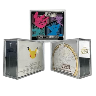 TCGHalo Acrylic ETB Case (3 Pack) - Secure Sliding Magnetic Top Loading Clear Case - Elite Trainer Box Clear Display Case 6mm Thick Acrylic - Compatible with Pokemon ETB Display Box Storage Container
