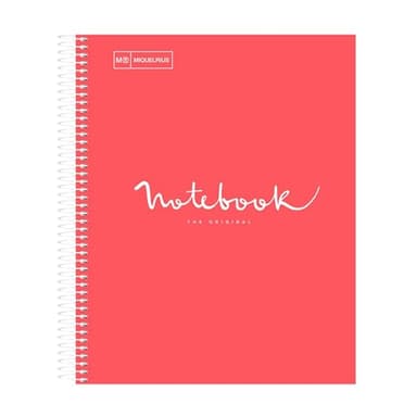 M MiquelRius Emotions Collection, Lined 1 Subject Notebook, 11" x 8.5", 80 Perforated Sheets, 3 Hole Punched, Coral Colored Cardboard Cover