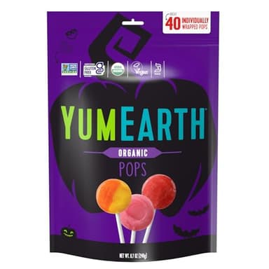 YumEarth Organic Halloween Lollipops - Allergy Friendly (Top 9 Free), No Artificial Dyes, Non GMO, Gluten Free, Vegan, Individually Wrapped - Assorted Flavors, 8.7 oz (Pack of 40)