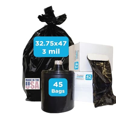 Heavy Duty Contractor Bags, 42 Gallon, 32.75" X 47" - 3 MIL Thick Large Black Industrial Garbage Trashbags (No Ears) for Construction and Commercial use (No Ties)