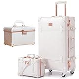 urecity Bundle – 3 items Vintage Trunk Suitcase Set of 3 Pieces Includes Carry-on Luggage 20", Small Tote Case 12" and Makeup Train Case 15"