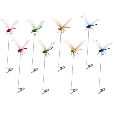 PWireless 8 PCS Colorful Dragonfly Clips 3D Simulation Dragonfly Pole for Outdoor Indoor Fake Plastics Dragonfly for Garden Stakes Yard Patio Ornaments with Clip for Hat Clothes, Fly Scare Devices