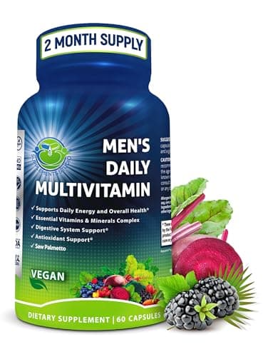 Men's Daily Multivitamin – Vegan Methylated Multivitamin for Men with Saw Palmetto, Biotin, Organic Superfoods, Probiotics & Enzymes – Energy, Gut & Optimal Health Support – Easy to Swallow Capsules
