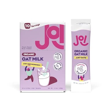 JOI Organic Oat Milk Powder, Unsweetened 10ct Carton - Instant, Single Ingredient, Dairy Free, Plant Based, Kosher, Shelf-Stable. Perfect for Smoothies, Protein Shakes, Overnight Oats. Tastes like Oats. Single Serve in Biodegradable Packaging.