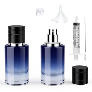 WXS-CHALL Black Glass Perfume Bottle - Empty Refillable Cologne Sprayer with Fine Mist Atomizer, Portable Travel Spray Container with 3 Dispenser Tools