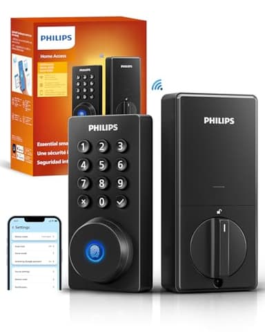 Philips Wi-Fi Door Lock, WiFi Smart Lock Keyless Entry Deadbolt for Front Door, Compatible with Alexa & Google Assistant, Remote Control, Built-in WiFi, APP Fingerprint Passcode Unlock, Auto Locking