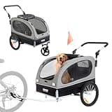 VEVOR Dog Bike Trailer, Supports up to 88 lbs, 2-in-1 Pet Stroller Cart Bicycle Carrier, Easy Folding Cart Frame with Quick Release Wheels, Universal Bicycle Coupler, Reflectors, Flag, Black/Gray