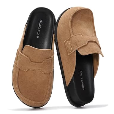 Project Cloud 100% Genuine Leather Womens Clogs - Plush & Soft Insole with Arch Support Non Slip Mules & Clogs for Women Footwear - Water Resistant Women Shoes (Foamy, ALMONDSUED,8M)