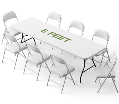 Folding Dining Table Set for 8, 8FT Foldable Plastic Table with Carrying Handle & 8 PU Leather Padded Folding Chairs, Portable Table and Chairs Set for Indoor Outdoor, Party, Wedding, Picnic, Camping