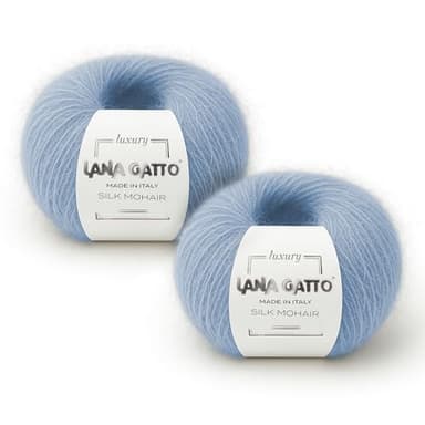 Silk Mohair Yarn for Knitting – Lace Weight Mohair Yarn with Silk, Made in Italy – Light Blue-7264, 2 Skeins