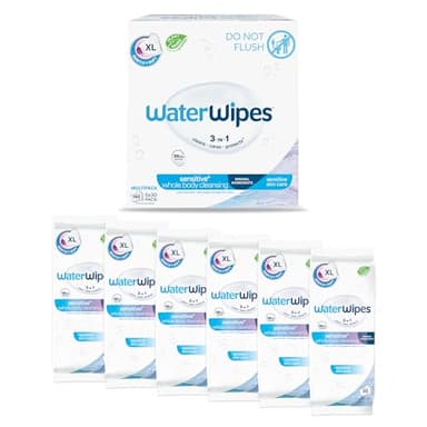 WaterWipes Sensitive Whole Body Cleansing Wipes, 99.9% Purified Water, XL Textured Wipes, Incontinence Care, Fragrance Free, 180 Count