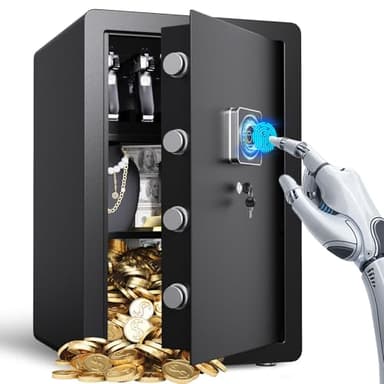 Safe Box, Fireproof Waterproof Home Safe with Fingerprint Lock Biometric 3.6 Cubic With Silent,Anti-Theft Function and Dual Alarm System,Large safe for Money, Documents(24"H x 16"D x 15"W)