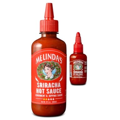 Melinda’s Sriracha Hot Sauce - Classic, Gourmet Sriracha Sauce Made with Fermented Red Jalapeños & Garlic - Keto, Vegan, Non-GMO and Gluten Free Hot Sauce - 12oz, 1 Pack + 2oz Mini