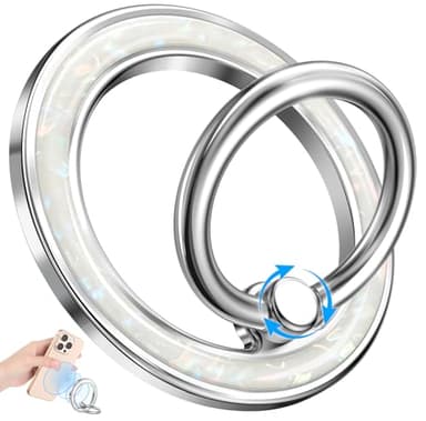 LISEVO Phone Ring Holder Compatible with MagSafe - Magnetic Cell Phone Grip Women Girls Magnet Removable Finger Ring Grip Stand Cute Girly Kawaii White Conch for iPhone 17 16 15 14 13 Pro Max Plus Air