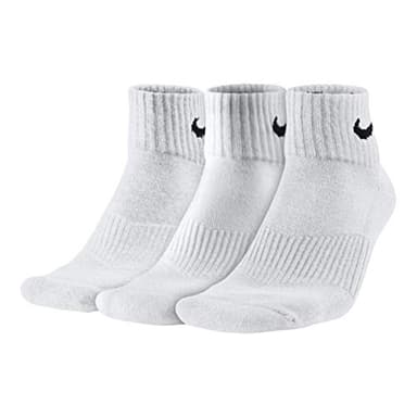 NIKE Unisex Performance Cushion Quarter Training Socks (3 Pairs), White/Black, Large
