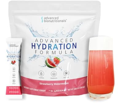 Advanced Bionutritionals Advanced Hydration Formula Electrolyte Drink Mix Powder with ElectroPrime®, L-Taurine, TyroPure™, B-Vitamins, Vitamin C – Strawberry Watermelon – 30 Stick Packs