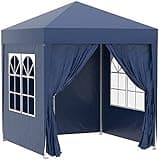 Outsunny 2 x 2 m Garden Pop Up Gazebo, Wedding Party Tent Marquee, Water Resistant Awning Canopy with Sidewalls, Windows, Carry Bag, Blue