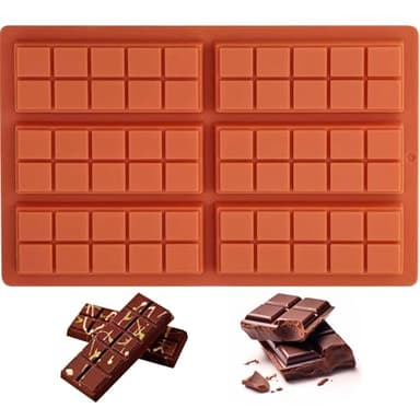 Silicone Chocolate Bar Mold – 6 Large Cavities, Food-Grade, Non-Toxic & Odorless, Flexible Baking Mold for Homemade Chocolate, Energy Bars, Fudge, Protein Snacks, Soap & More – 10×6.7 in