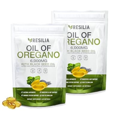 Resilia Oil Of Oregano Softgels with Black Seed Oil 6000mg – Organic Oregano Oil Capsules for Immune & Digestive Support – Non-GMO, Gluten-Free Softgels - 120 Count (Pack of 2)