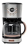 Haden Coffee Machine, 12 Cup Programmable Drip Coffee Maker with Auto Shut-Off Function and Reusable Washable Water Filter, Steel & Copper