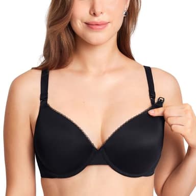 Gratlin Women's Underwire Nursing Bras Support Full Coverage Lightly Padded Maternity Bra for Breastfeeding Black 34C