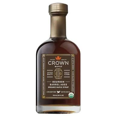Crown Maple Bourbon Barrel Aged Organic Maple Syrup, 25 Fl Oz, Pancakes, Flavor Cocktails, Marinades and Sauces
