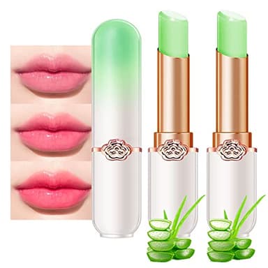 evpct 2Pcs Aloe Vera Tinted Lip Balms PH Lip Color Changing Lipstick Balm Stain Gift Set Queen for Women Girls Korean Mood Long Lasting Color Change Light Pink Lipstick Lip Tint Plumper Gloss