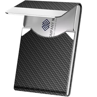 DMFLY Business Card Holder, Metal Slim Business Card Case, Pocket Card Holder for Women or Men, PU Leather Business Card Holder Case RFID Blocking Name Card Holder with Magnetic Closure, Black Carbon