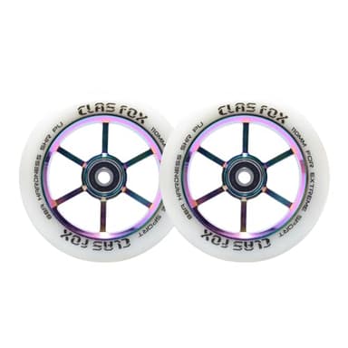 CLAS FOX 110mm One Pair Pro Stunt Scooter Wheels with ABEC-9 Bearings CNC Metal Core (2pcs) (White PU Rianbow Core)