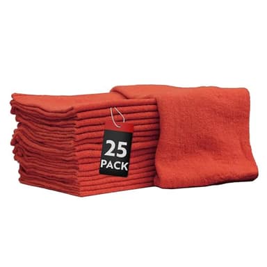 Nabob Wipers Auto Mechanic Shop Towels 25 Pack Bulk Shop Rags 100% Cotton Size 14"x14" Commercial Grade (25 Pack, Red)