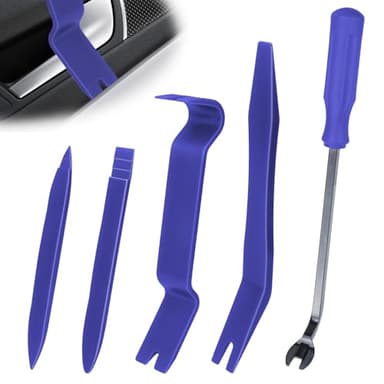 BFXM 5PCS Auto Trim Removal Tool kit, Car Accessories Clip Pry Tools Kit No Scratch Plastic, Car Door Panel Rivet Pliers Tool Kit, Interior Fastener Puller Remover Body Repair Set for Car (Blue)