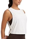CRZ YOGA Pima Cotton Cropped Workout Tank Tops for Women - Sleeveless Sports Athletic Yoga Running Gym Crop Shirts Deep Armhole-Ice Grey/White Small