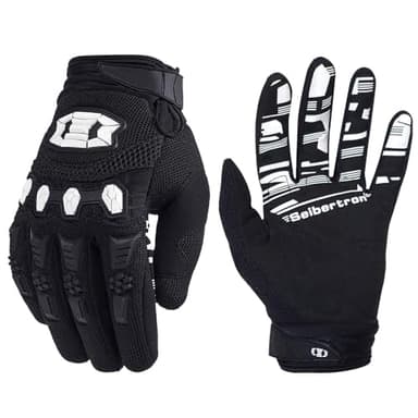 Seibertron Unisex MX ATV MTB Racing Gloves - Full Finger Touchscreen Glove for Mountain Biking and Motocross Black L
