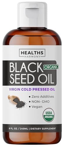 USDA Organic Black Cumin Seed Oil Liquid (8 fl oz) Premium Cold-Pressed Nigella Sativa Producing Pure - Antioxidant Supplement - Vegan, Gluten-Free, & Non-GMO (No Pills or Capsules)