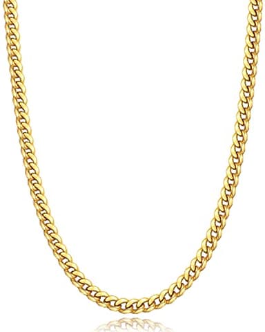 Momlovu Gold Chain for Men Boys, Mens Cuban Link Chain Necklace | 18K Gold Plated Mens Jewelry, 4mm, 18 Inch, Gifts for Men Boys