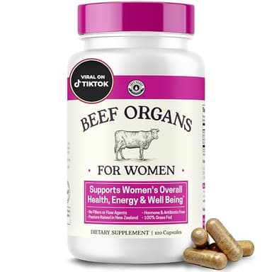 Beef Organ Supplement for Women - Beef Liver, Kidney, Heart and Uterus Tissue, Supports Women's Overall Energy and Health - Pasture Raised in New Zealand - No Fillers or Flow Agents - 120 Capsules