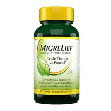 MigreLief Original Triple Therapy with Puracol - Nutritional Support for Migraine Sufferers - 60 Caplets/1 Month Supply