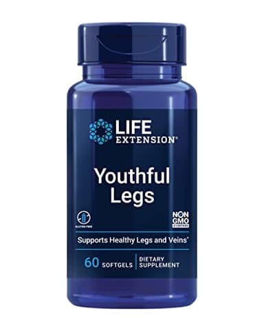 Life Extension Youthful Legs, Blood Flow, Vein Support, Circulation Supplement, Leg Health, Orange Peel Extract, diosmin, Gluten Free, Non-GMO, 60 softgels