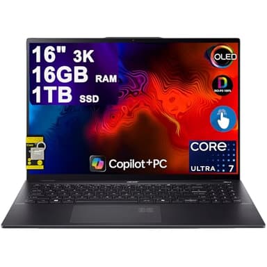 acer Swift 16 AI Laptop 16" 3k OLED 120Hz Touch (100% DCI-P3) Intel 8-core Ultra 7 256V (Up to 47 Tops) 16GB RAM 1TB SSD Backlit Fingerprint for Creator Business Professional Win11 ICP Hub w/Copilot+