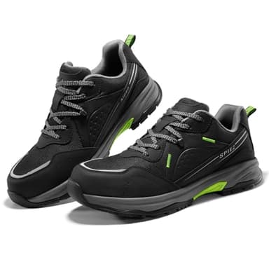 SPIEZ Men's Safety Work Shoes, Oil-Resistant, Non-Slip Composite Toe, Outdoor Safety Shoes for Construction,Warehouse, Black/Green US 7.5