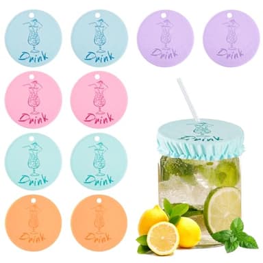 10pcs Drink Cup Shields, Reusable Drink Cover for Alcohol Protection with Straw Hole Drink Cap Cover Scrunchies for Girls Women Bar Party Clubs (Multicolored)