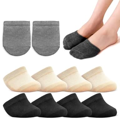 5 Pairs of Cotton Half Socks for Women Mules Size 6-9 - Non-Slip Design Toe Covers for Heels, Sports and Walking Shoes - Invisible, Breathable and Stretchy Half Sock Set in Skin, Black and Grey Colors