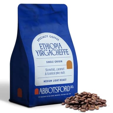 Ethiopia Yirgacheffe Coffee Beans, Medium-Light Roast Ethiopian Coffee Beans with Stone Fruit, Caramel & Toasted Pine Nuts, Flavored Single Origin Whole bean12oz Bag, Perfect Festive Gift