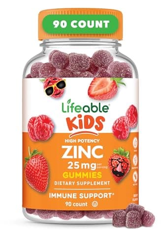 Lifeable Zinc for Kids | 25mg | Great Tasting Natural Flavored Zinc Gummies | Gluten Free Vegetarian Non GMO Zinc Supplements | Kids Zinc for Immune Support | 90 Gummies