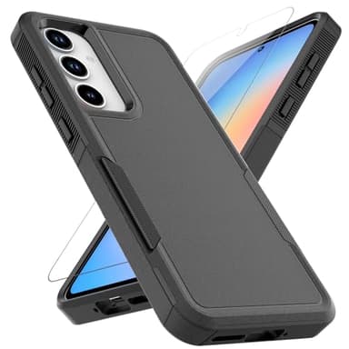 for Samsung Galaxy A35 5G Case: Dual Layer Protective Heavy Duty Cell Phone Cover Shockproof Rugged with Screen Protector - Military Protection Bumper Tough - Samsung Galaxy A35 5G 2024, Black