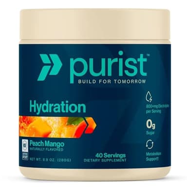 Purist Electrolyte Powder | Water Hydration with 800mg Electrolytes Sugar Free Stevia Drink Mix | Zero Artificial Ingredients | NSF Sport Certified | Supports Muscle Recovery (Peach Mango)