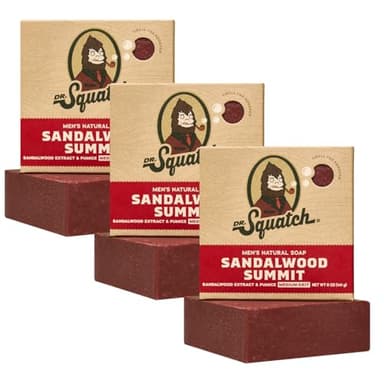 Dr. Squatch Natural Men’s Bar Soap - Cold Process Body Soap Bar with Natural Oils - Gifts for Men - Sandalwood Summit (5 oz, 3-Pack)