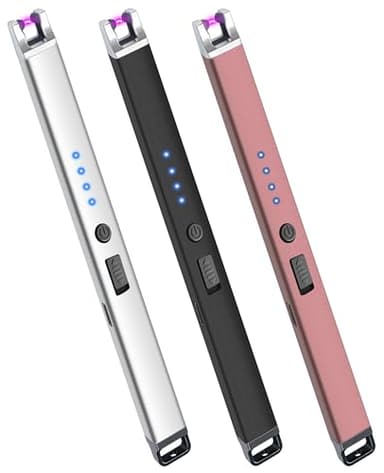 3 Pack Electric Candle Lighter USB Rechargeable Lighters Windproof Plasma Arc Lighters Flameless Type C Long Lighter with Safety Switch for Candle BBQ Camping Birthday Fireworks